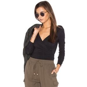 NEW! Free People Be Your Baby Wrap Top S Black Long Sleeve Stretch Fitted Blouse